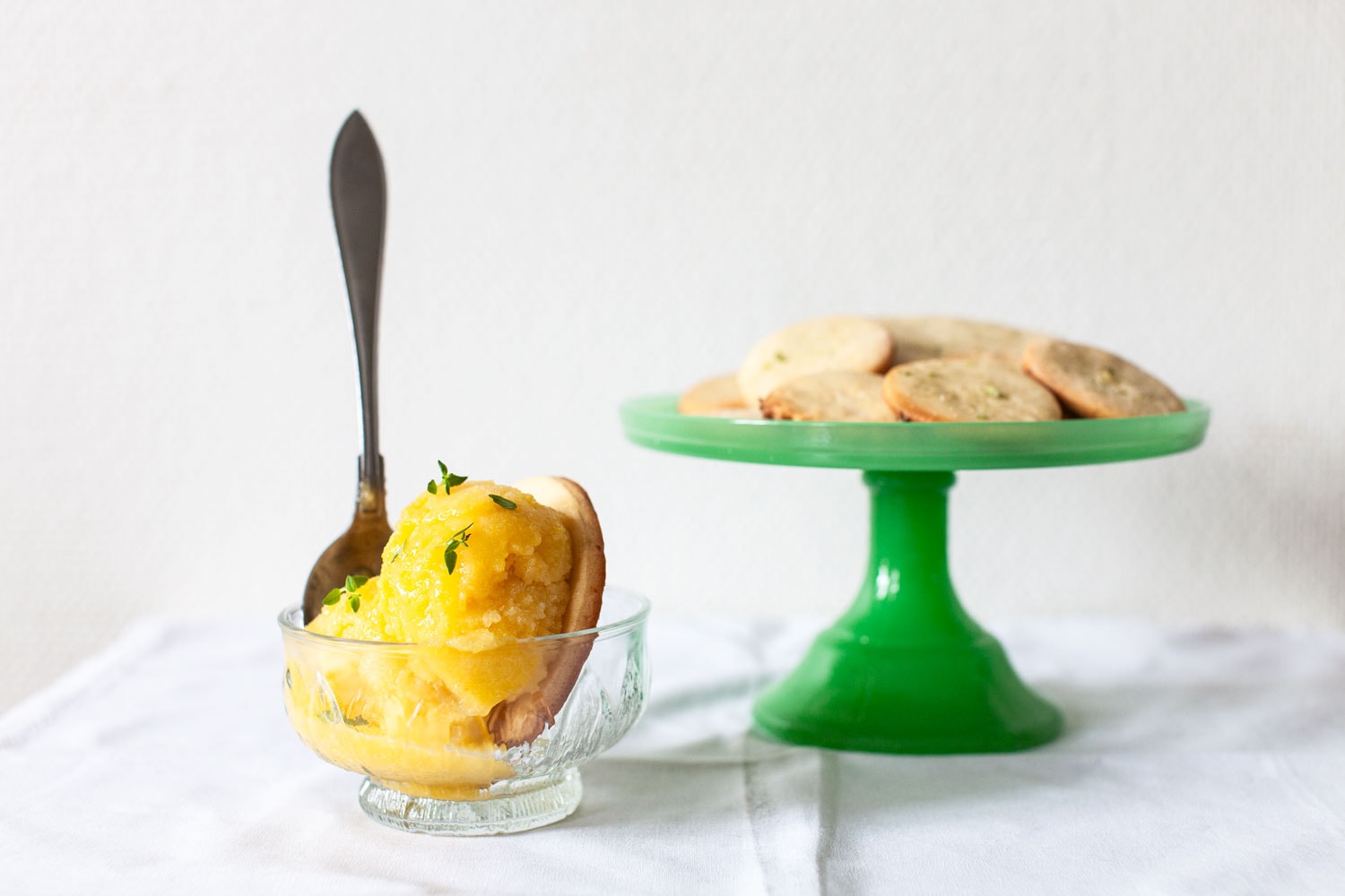 Mango Sorbet with Lemon and Thyme Shortcrust Pastry Biscuits