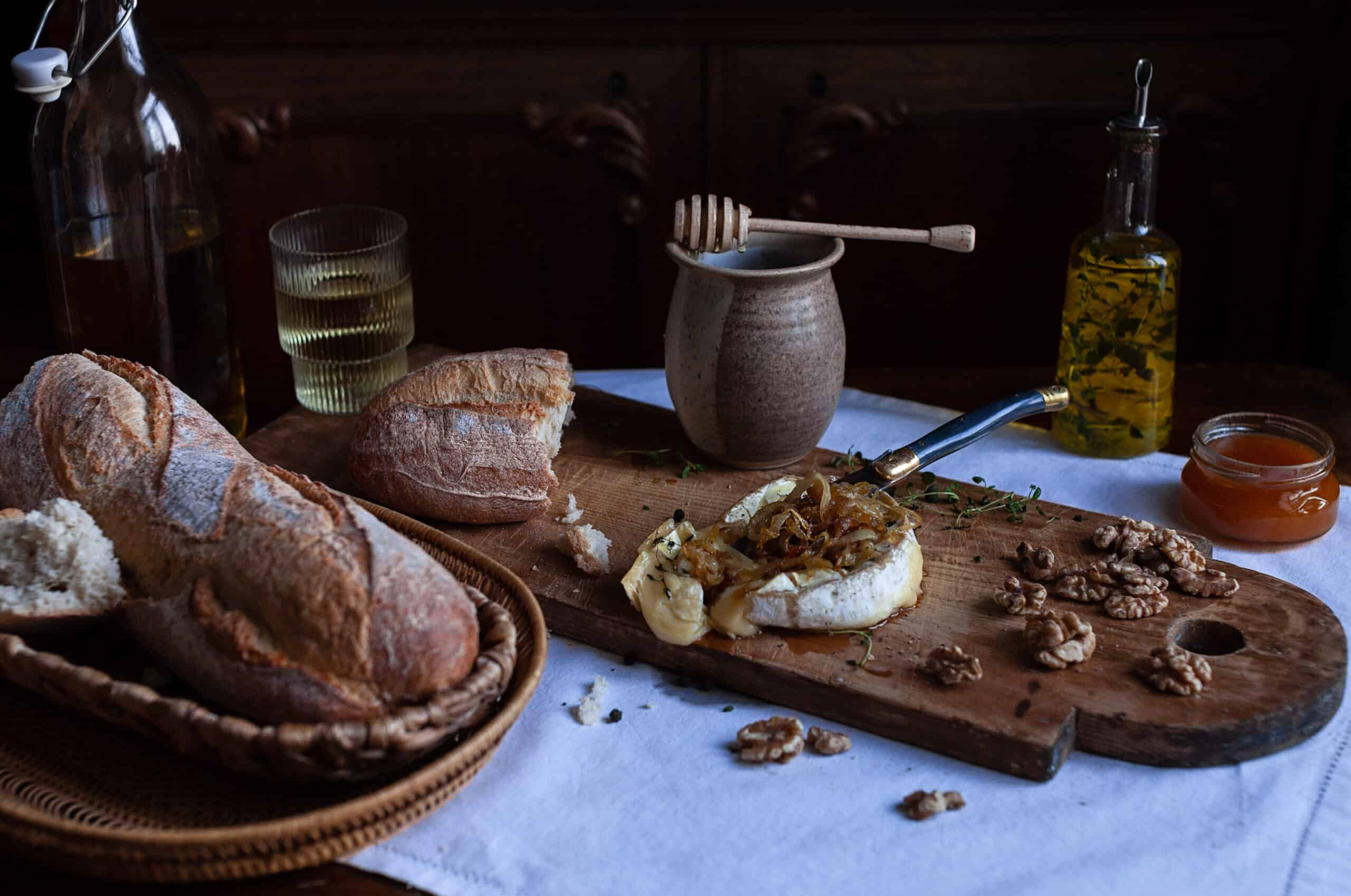 Baked Camembert With Caramelized Onions, Honey, or Jam