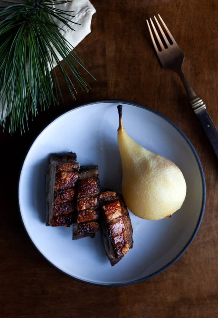 Pork Belly with Cider Poached Pear Recipe