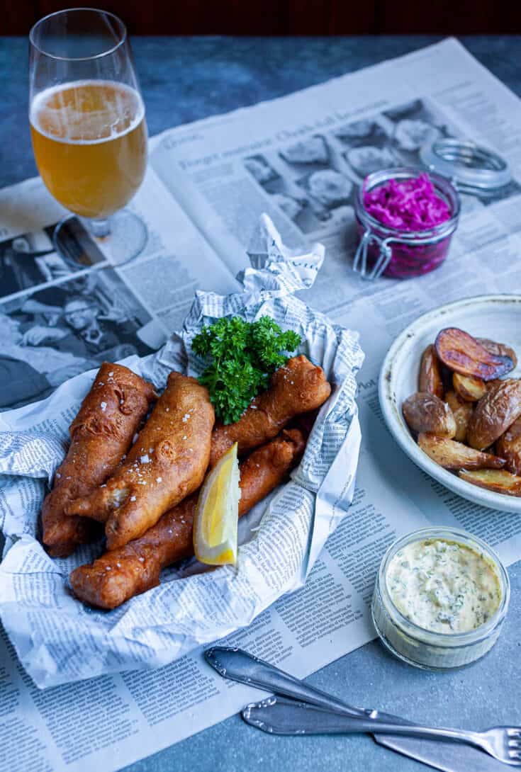 Easy Beer-Battered Halibut with Homemade Remoulade and New Potatoes