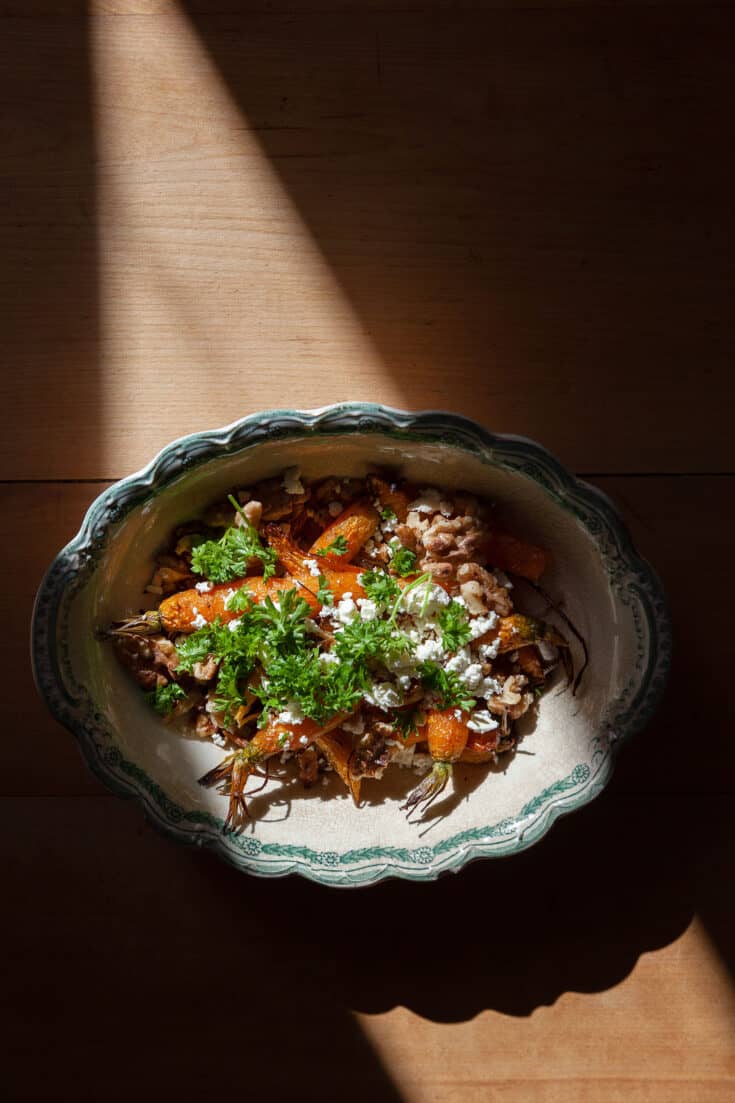 Air Fryer Honey Roasted Carrots with Feta Cheese and Walnuts